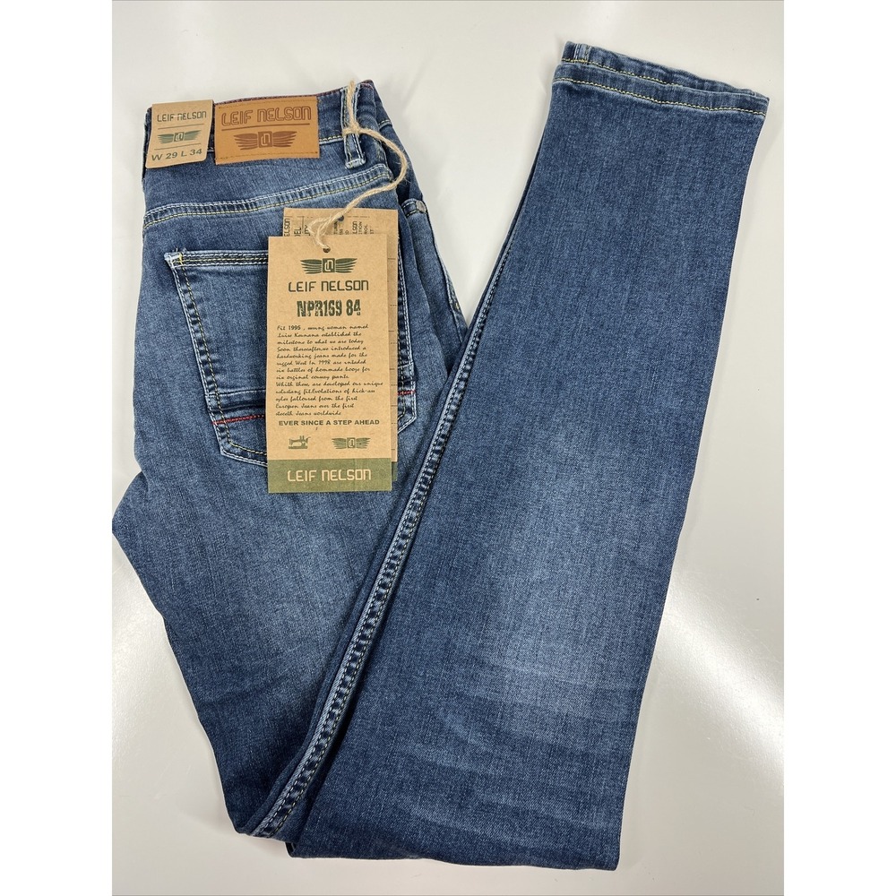 NWT Leif Nelson Blue Bi Stretch Slim Fit Jeans Christmas LN271 Mens SZ 29x34 USA